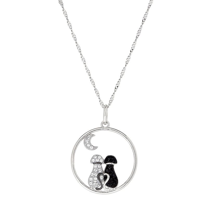 Artistique Sterling Silver Crystal Dogs & Moon Pendant Necklace, Womens, 