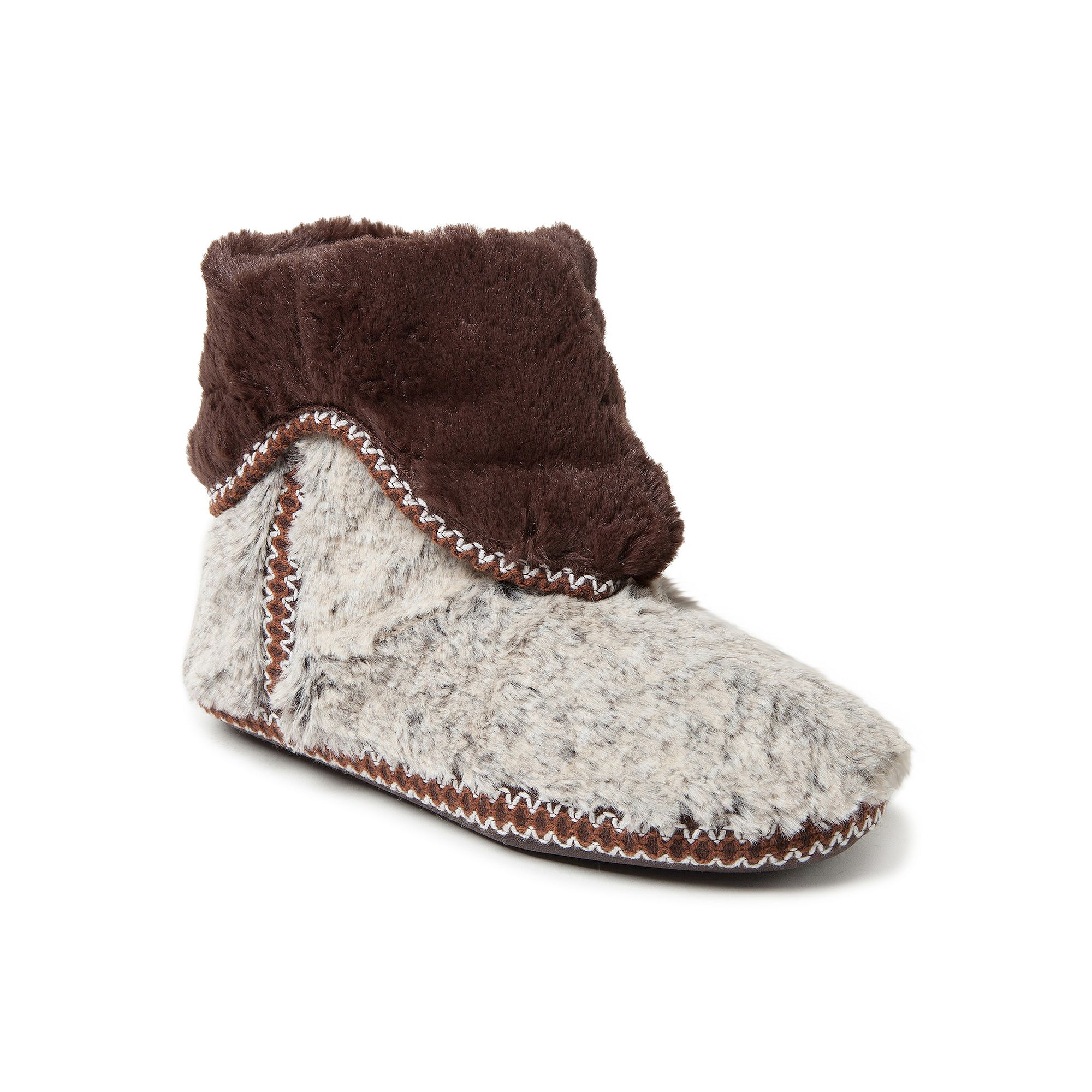Dearfoams Faux Fur Fold-Down Womens Slippers, Size: Medium, Brown