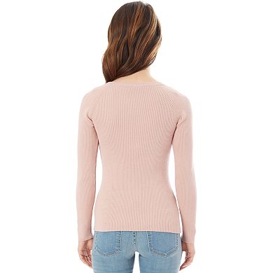 Juniors' IZ Byer Ribbed Lace-Up Shoulder Sweater 