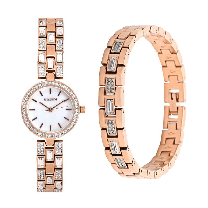 Elgin Women's Fashion Watch & Bracelet Set, Size: Small, Pink Tone