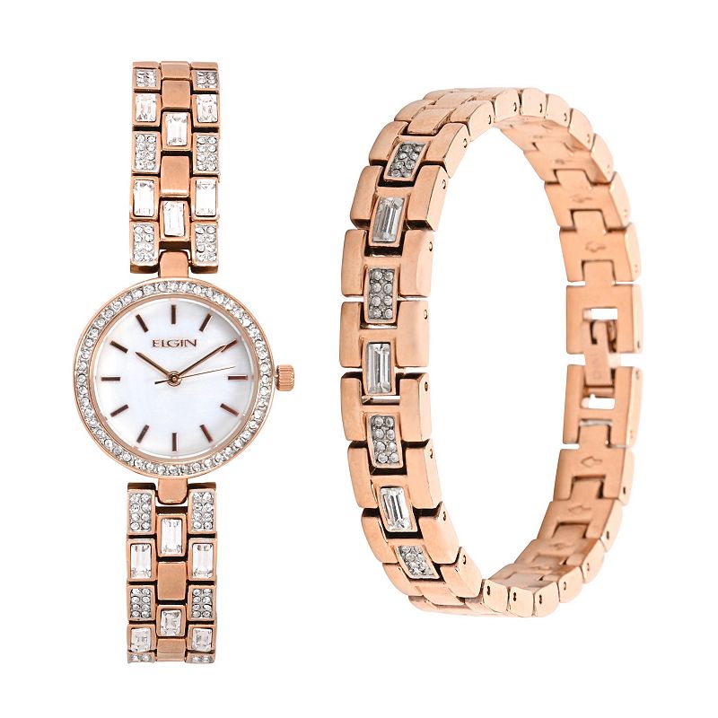 Elgin Womens Fashion Watch & Bracelet Set, Size: Small, Pink