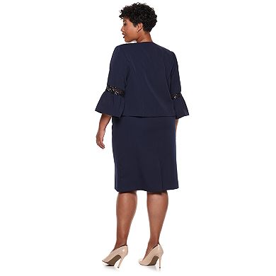 Plus Size Maya Brooke Sequin Flare Sleeve Jacket Dress