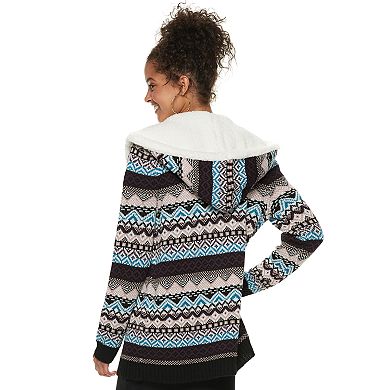 Juniors' Almost Famous Sherpa-Lined Hooded Cardigan