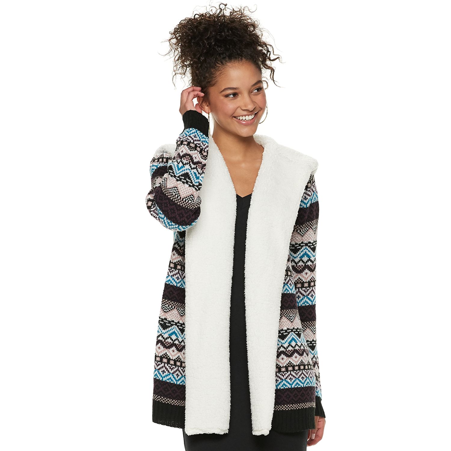 sherpa lined hooded cardigan