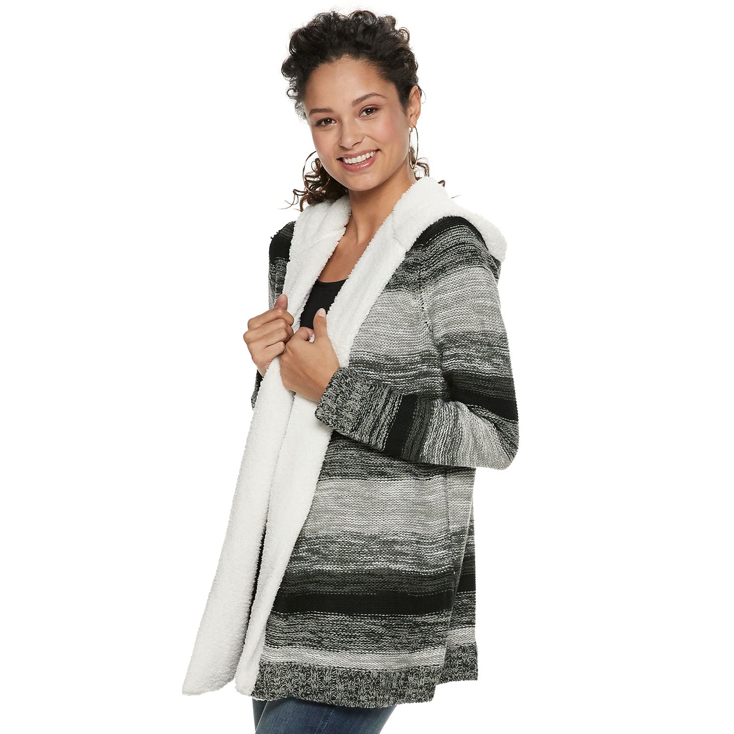 sherpa lined hooded cardigan