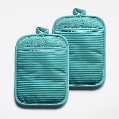 2 FOOD NETWORK OEKO-TEX MINI OVEN MITTS AQUA STRIPE 5.5 X 7.5 NEW WITH  TAGS