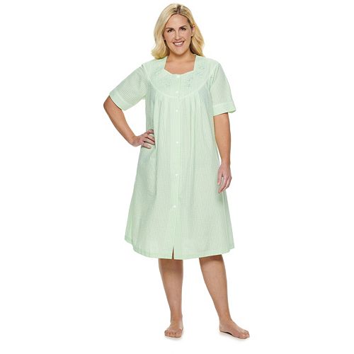 Plus Size Miss Elaine Essentials Short Seersucker Snap Robe