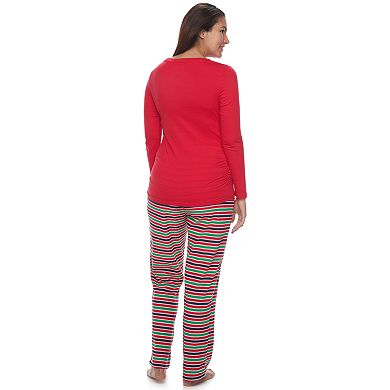 Maternity Jammies For Your Families "This Family Loves Christmas" Top & Microfleece Striped Bottoms Pajama Set