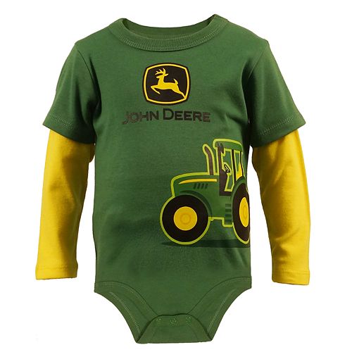 Baby Boy John Deere Tractor Mock-Layered Bodysuit