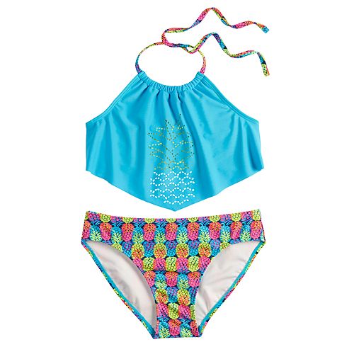 Girls 7 16 So® Pineapple Paradise Halter Top And Bottoms Swimsuit Set