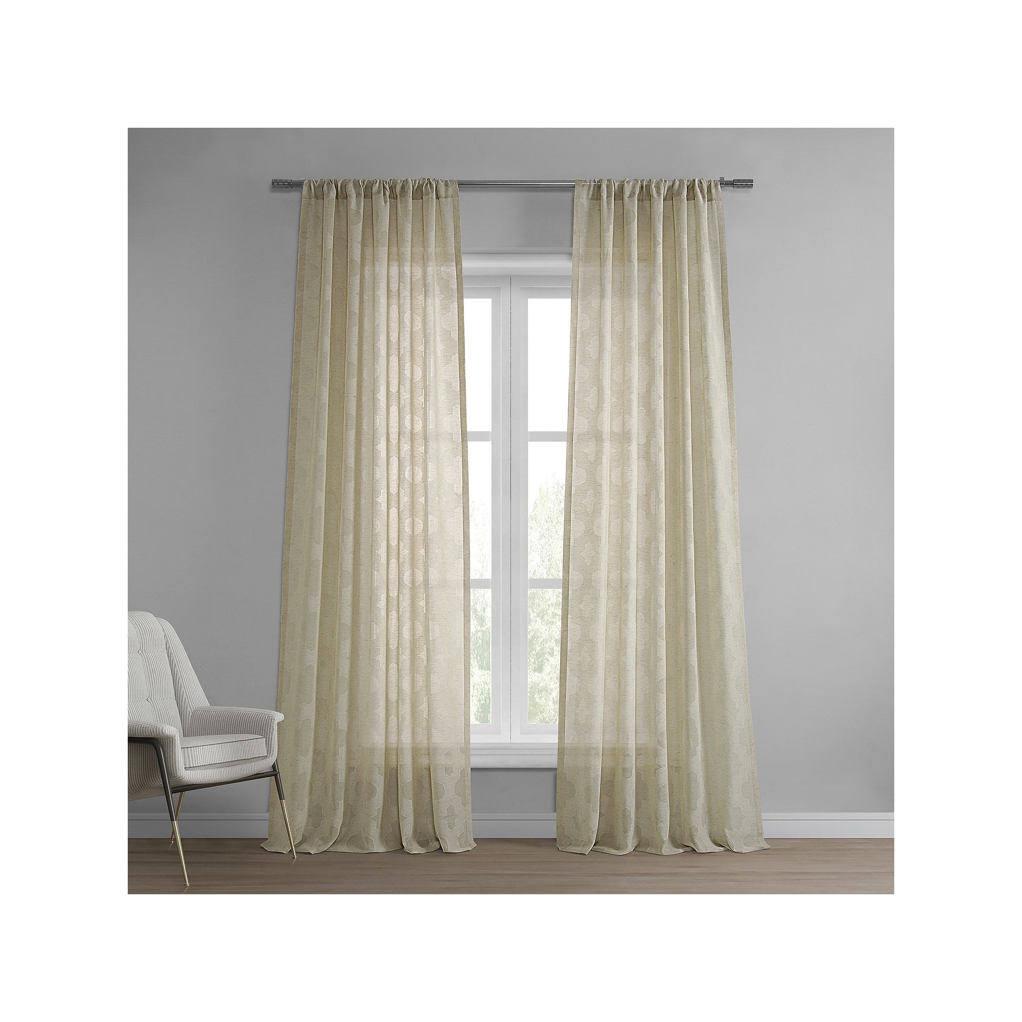 EFF Calais Tile Patterned Sheer Curtain, Calais Tile Beige