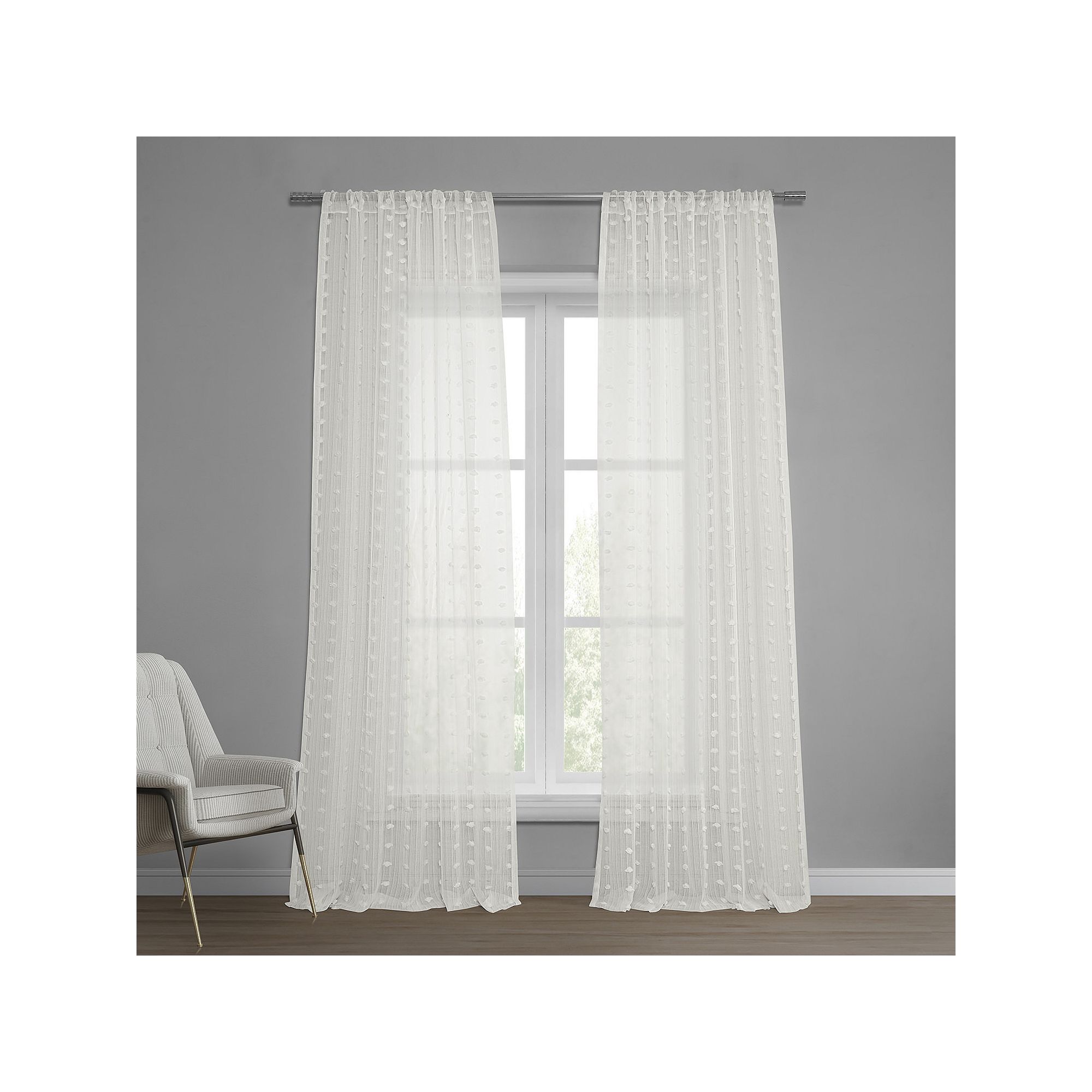 EFF Strasbourg Dot Patterned Sheer Curtain, White