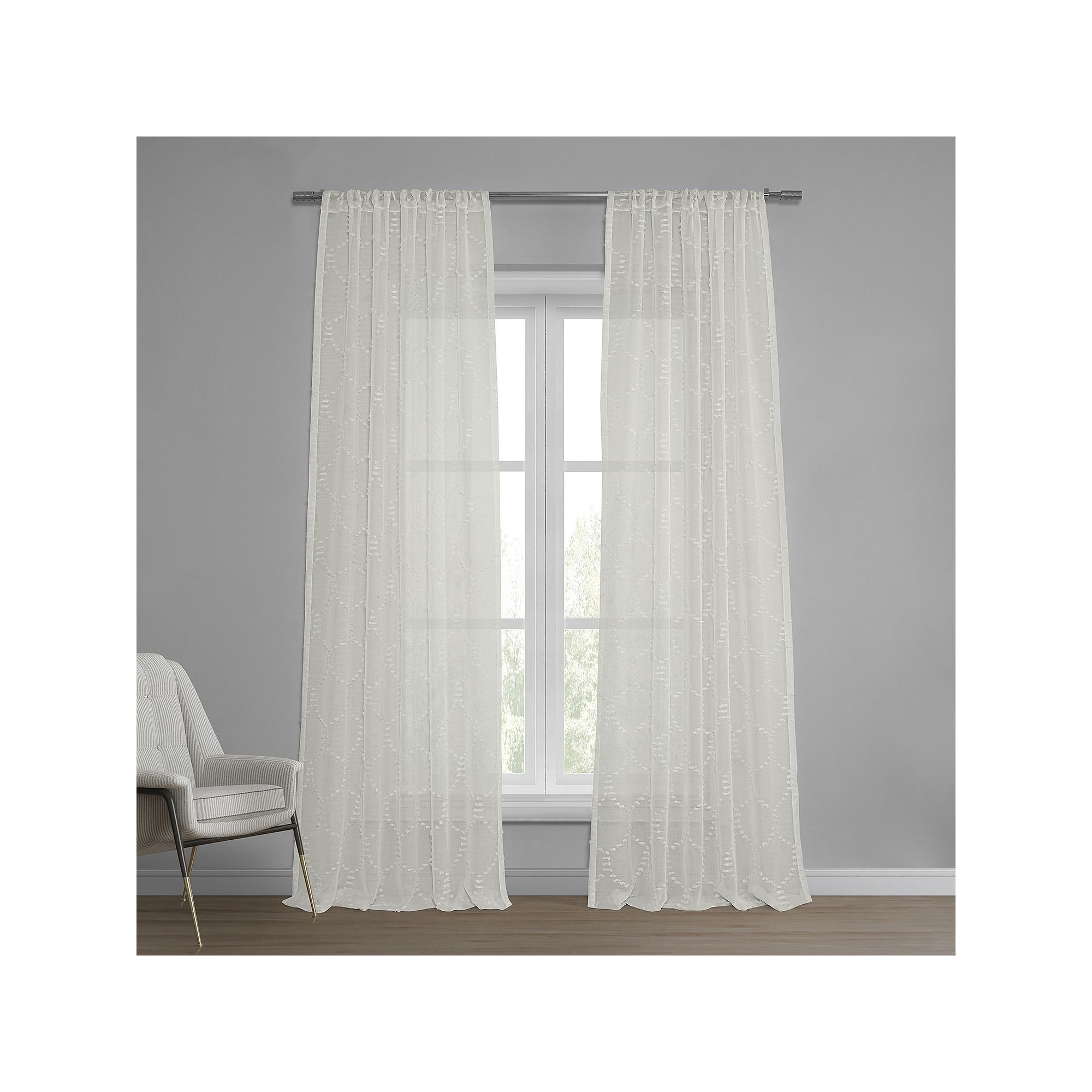 EFF Marseille Shell Patterned Sheer Curtain, White