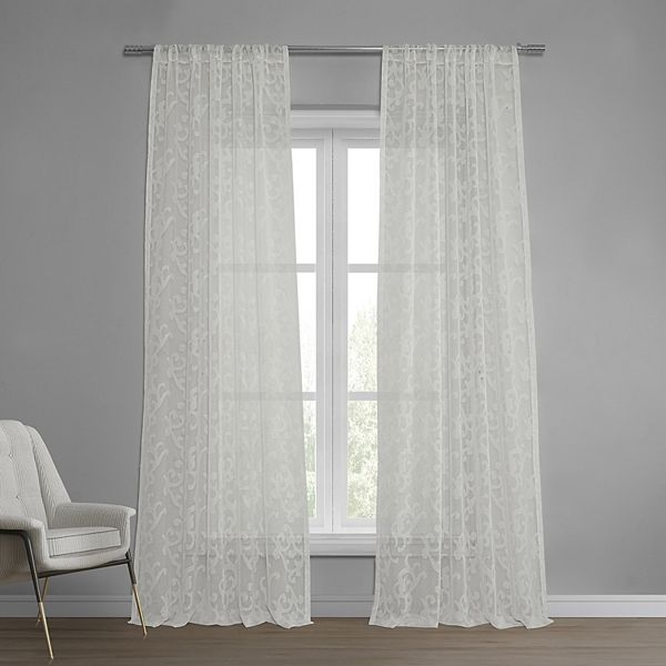 Eff Paris Scroll Patterned Sheer Curtain, Patterned Sheer Curtains White