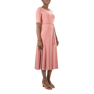 Women's Nina Leonard Sylvia Midi Dress with Chain Belt