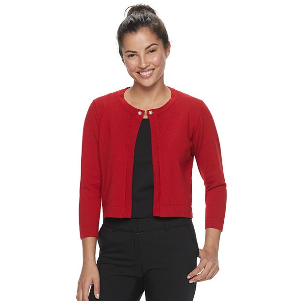 Women's Nina Leonard Simulated-Pearl Trim Bolero Jacket