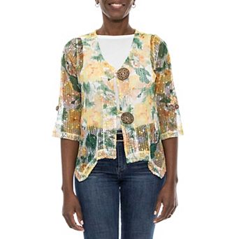 Women's Nina Leonard Print Sheer Cardigan