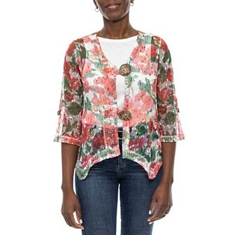 Women's Nina Leonard Print Sheer Cardigan