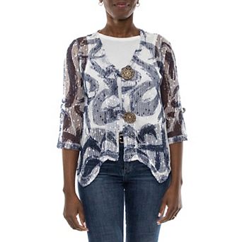 Women's Nina Leonard Print Sheer Cardigan