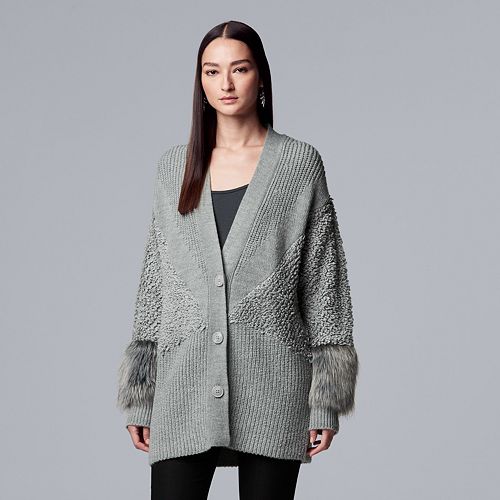 Women's Simply Vera Vera Wang Faux-Fur Trim Sweater Coat