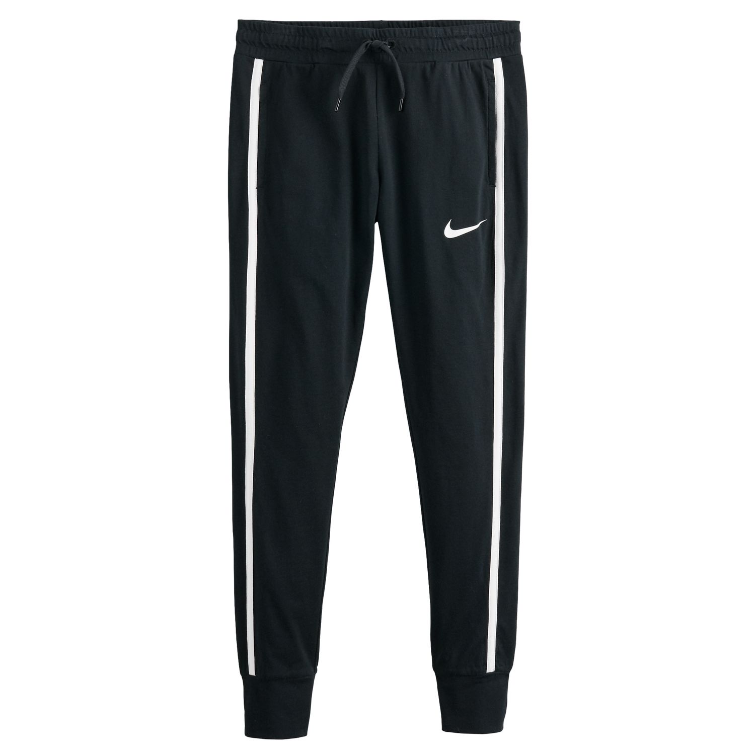 nike joggers black with white stripe