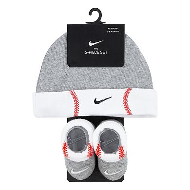 Newborn Baby Nike Baseball Beanie Hat & Booties Set