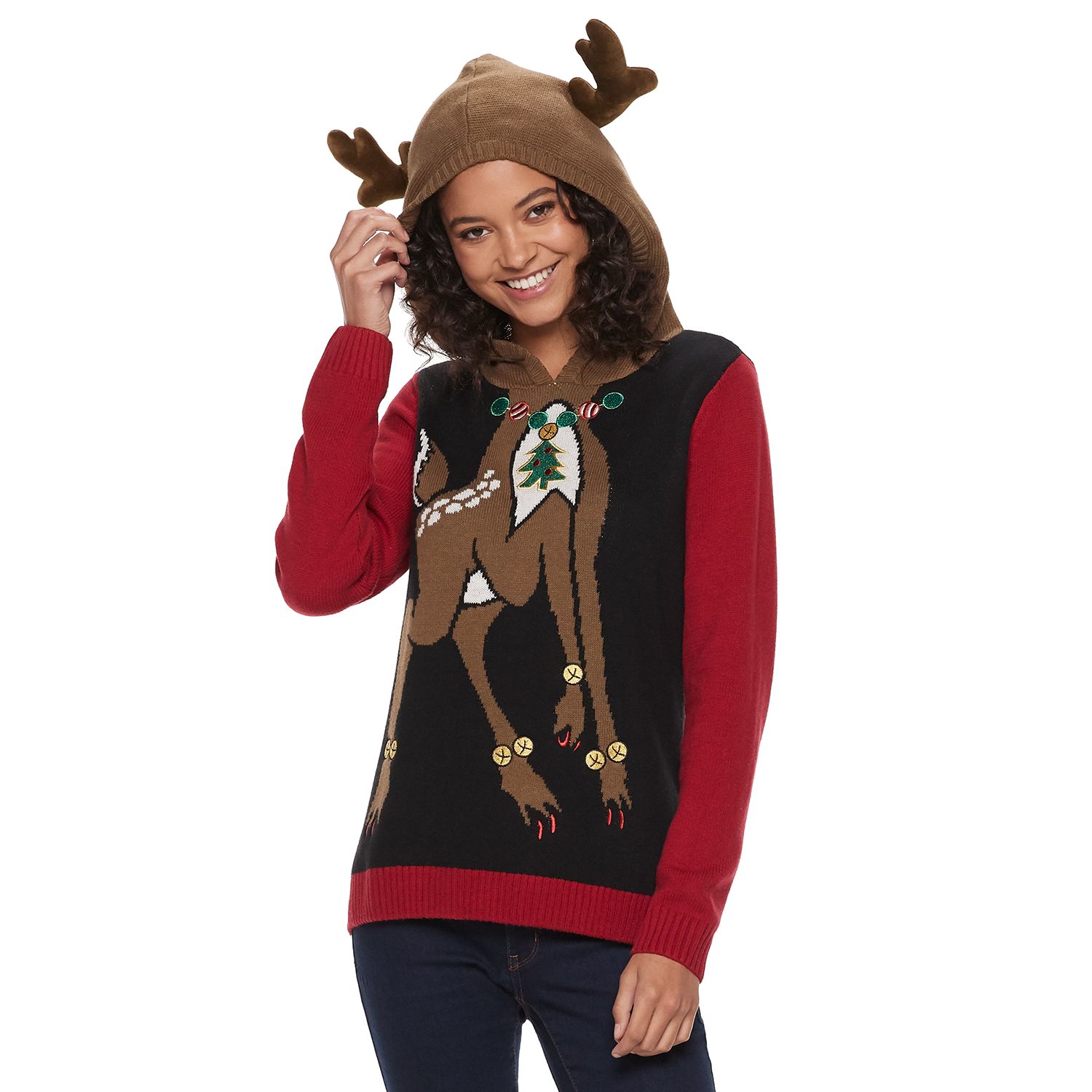 hooded reindeer sweater