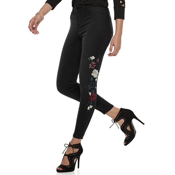 Women's Jennifer Lopez Embroidered MidRise Super Skinny Jeans