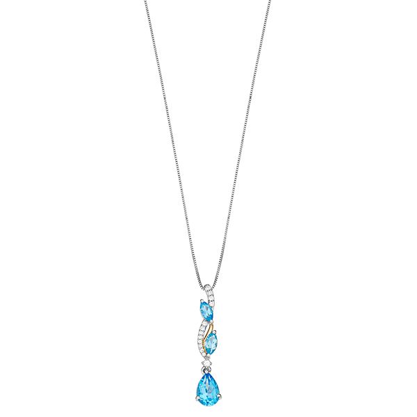 Two Tone Sterling Silver Swiss Blue Topaz & Lab-Created White Sapphire ...