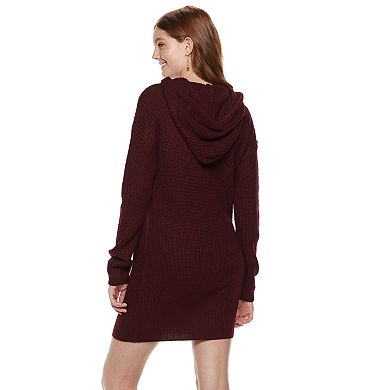 Juniors' Almost Famous Hooded Mini Sweater Dress