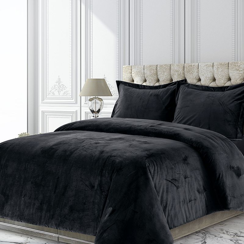 Tribeca Venice Velvet Oversized Solid Duvet Set, Black, King