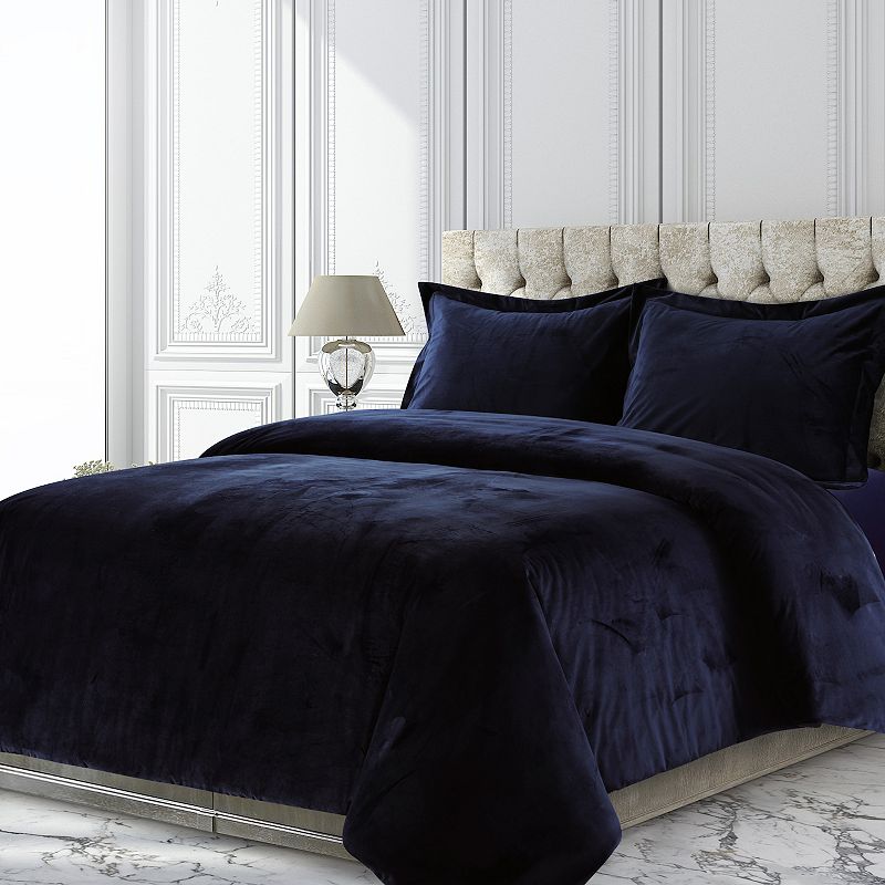 Tribeca Venice Velvet Oversized Solid Duvet Set, Blue, Queen