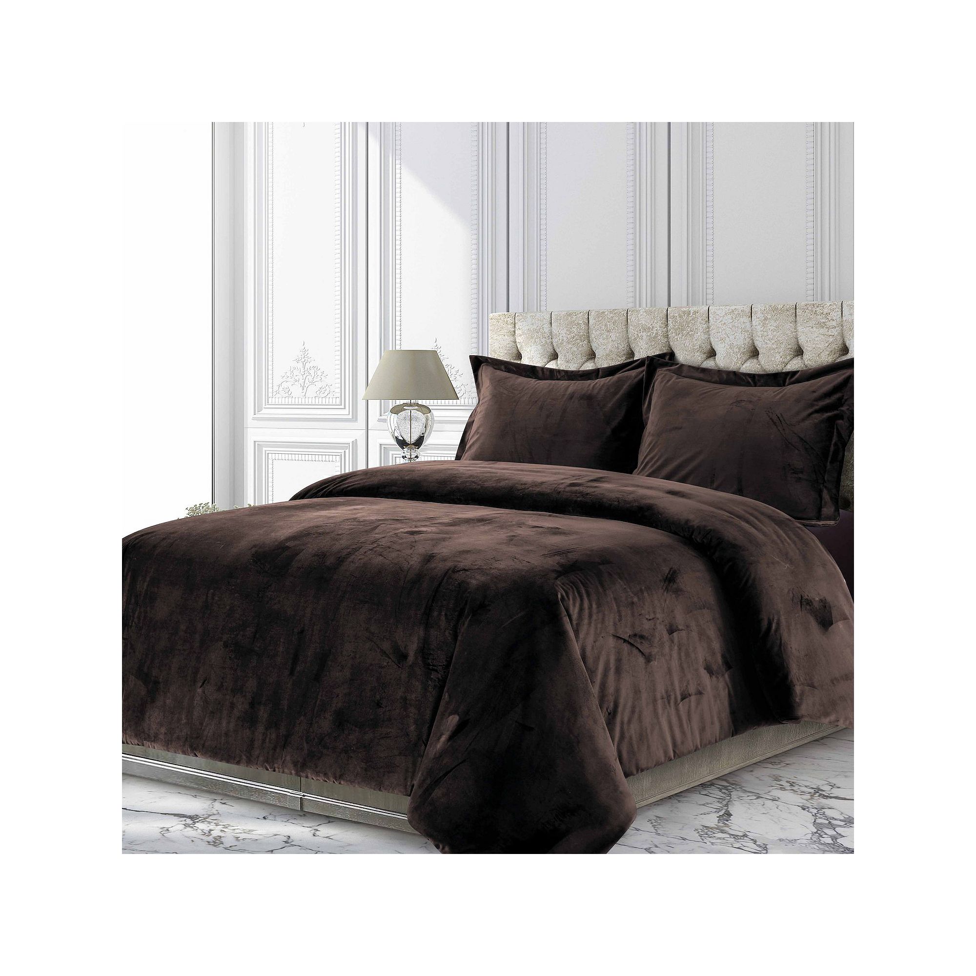 Tribeca Venice Velvet Oversized Solid Duvet Set, Brown
