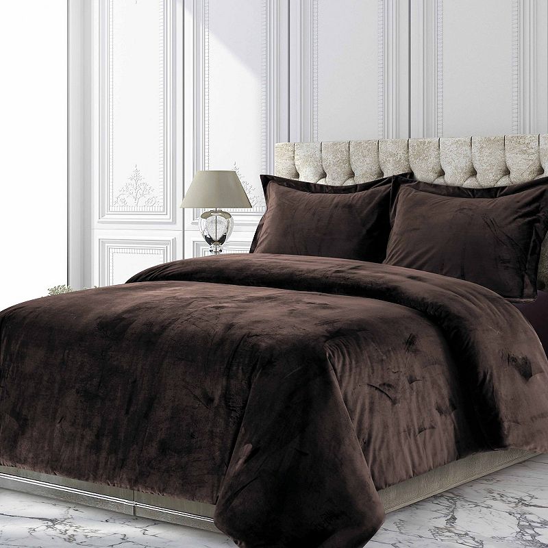 Tribeca Venice Velvet Oversized Solid Duvet Set, Brown, Queen