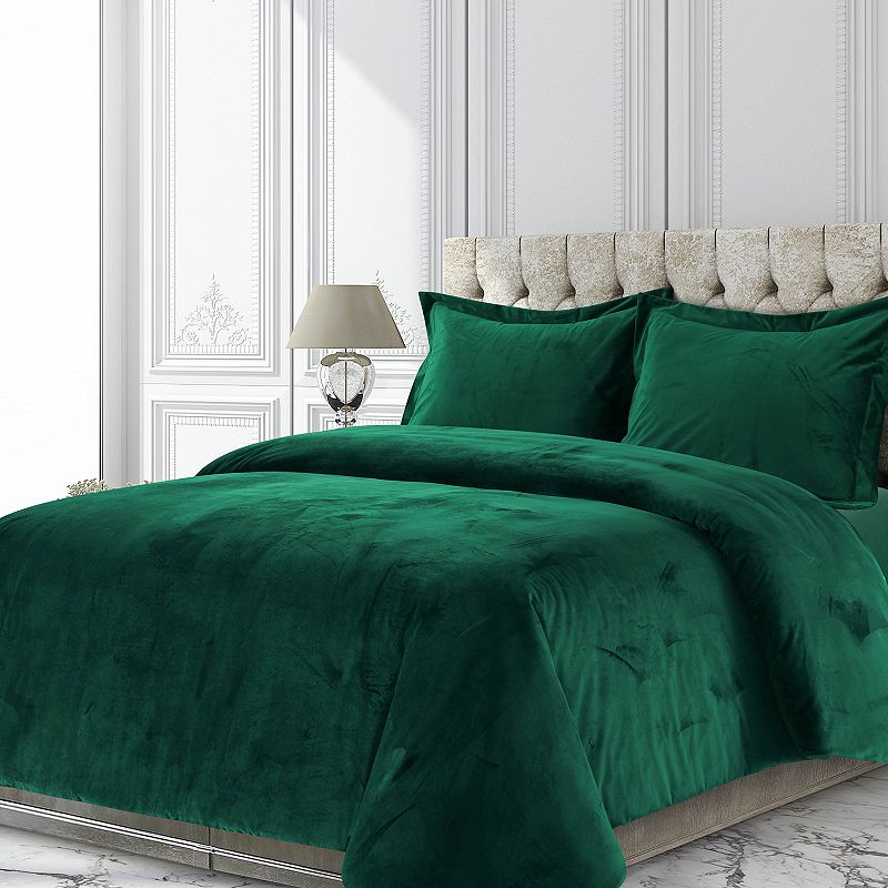 Tribeca Venice Velvet Oversized Solid Duvet Set, Dark Green, Twin