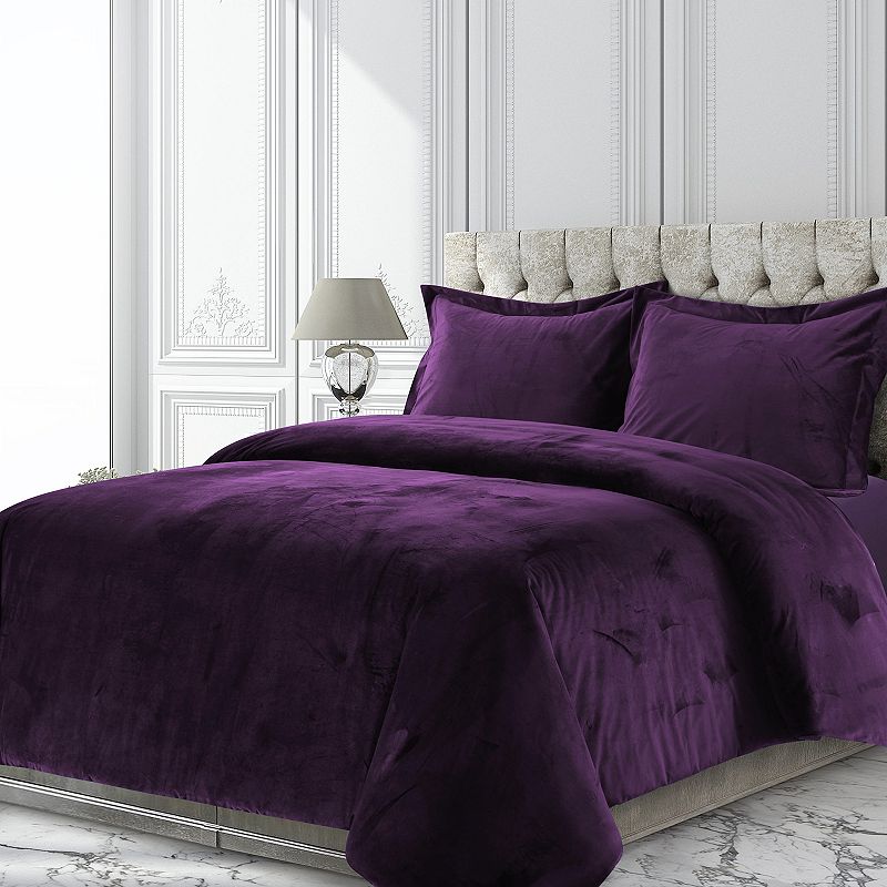 Tribeca Venice Velvet Oversized Solid Duvet Set, Drk Purple, Queen