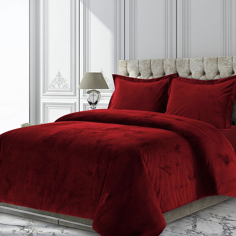 Tribeca Venice Velvet Oversized Solid Duvet Set, Dark Red, Twin