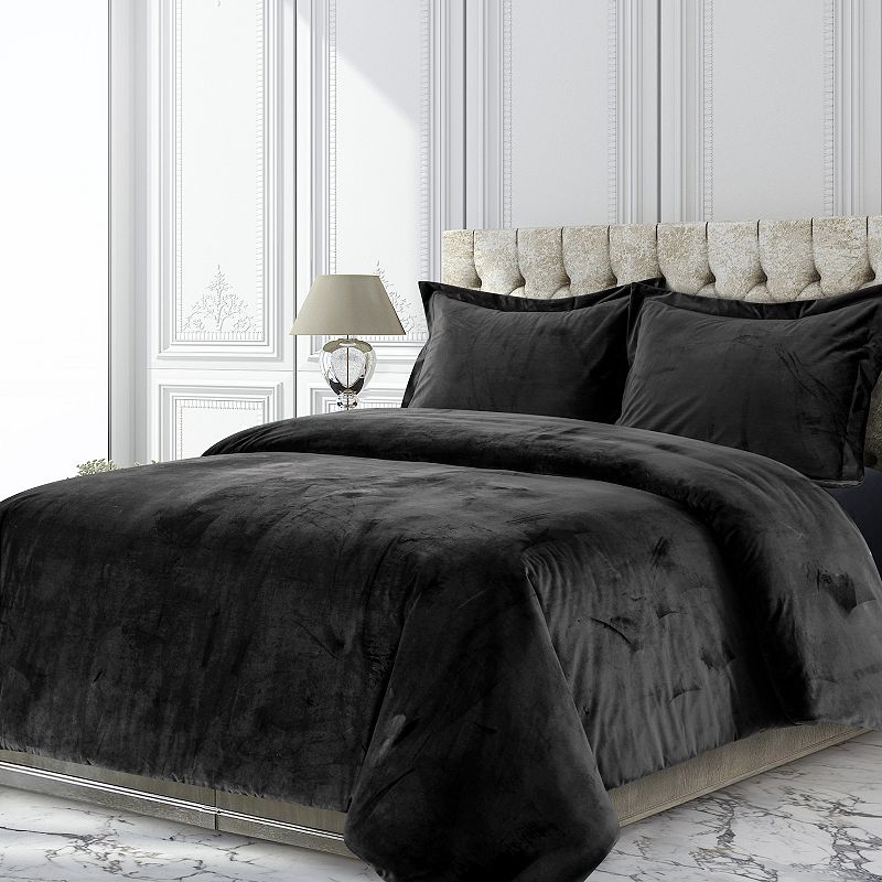 Tribeca Venice Velvet Oversized Solid Duvet Set, Grey, Queen