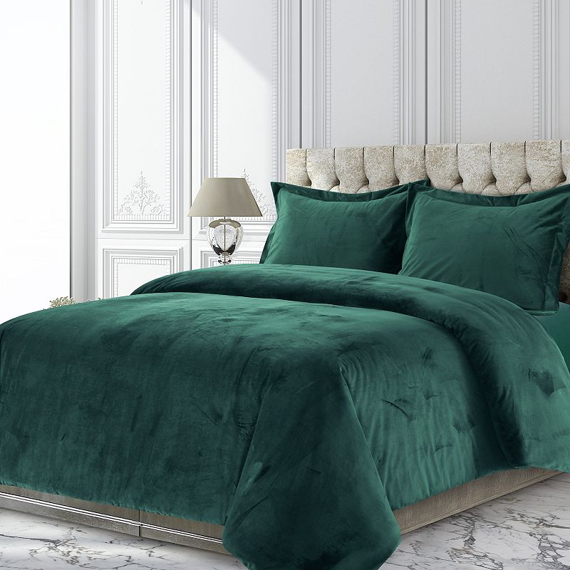 Tribeca Venice Velvet Oversized Solid Duvet Set, Green, Queen