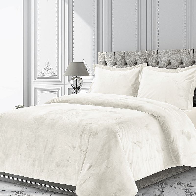 Tribeca Venice Velvet Oversized Solid Duvet Set, Lt Beige, Queen