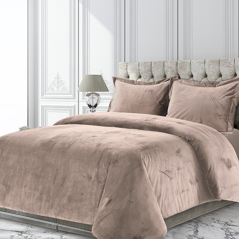 Tribeca Venice Velvet Oversized Solid Duvet Set, Med Beige, Twin