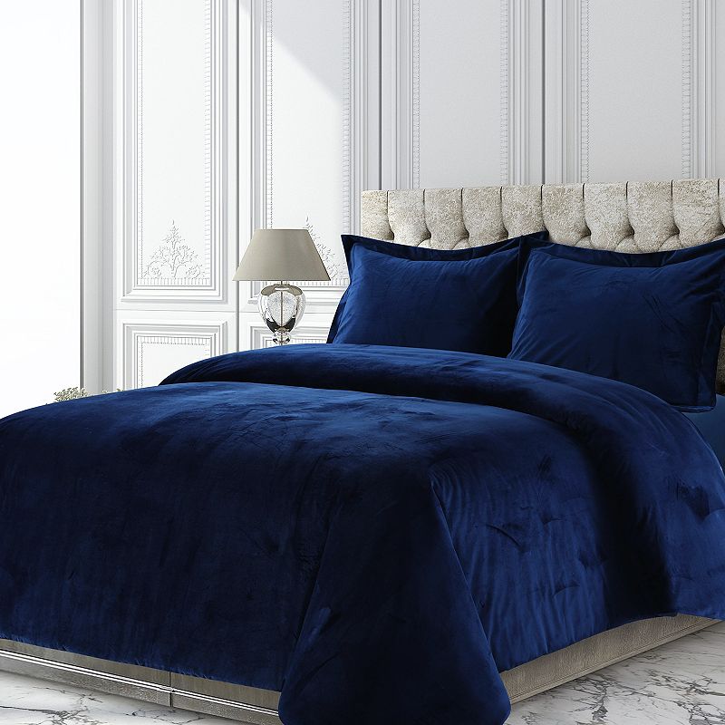 Tribeca Venice Velvet Oversized Solid Duvet Set, Blue, Queen