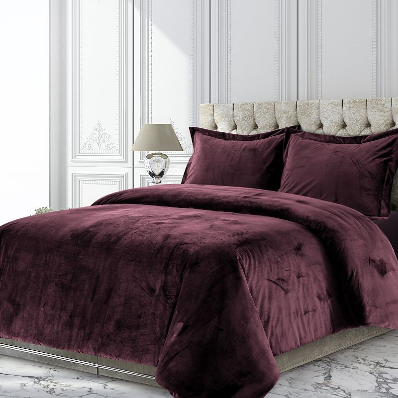 Tribeca Venice Velvet Oversized Solid Duvet Set, Purple, King