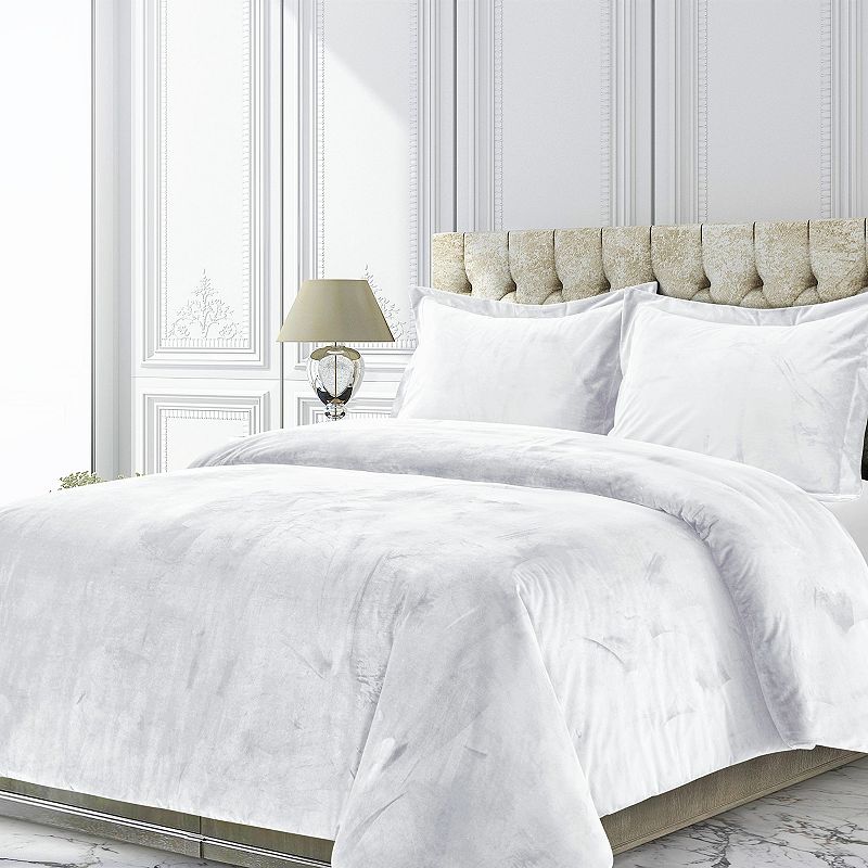 Tribeca Venice Velvet Oversized Solid Duvet Set, White, Queen