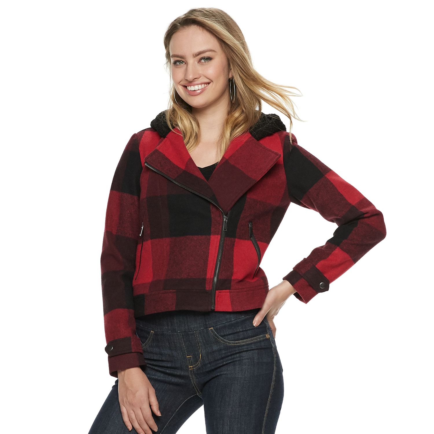 red and black checked jacket womens