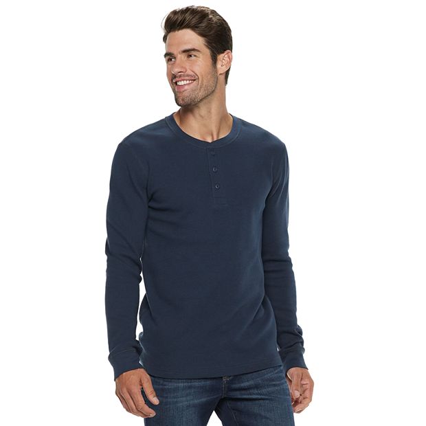 Life is Good. Men's Solid Thermal Henley, Darkest Blue