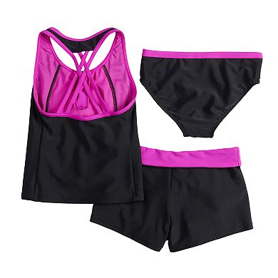Girls 7-16 & Plus Size Secret Code Tankini Top, Bottoms & Shorts Swimsuit Set