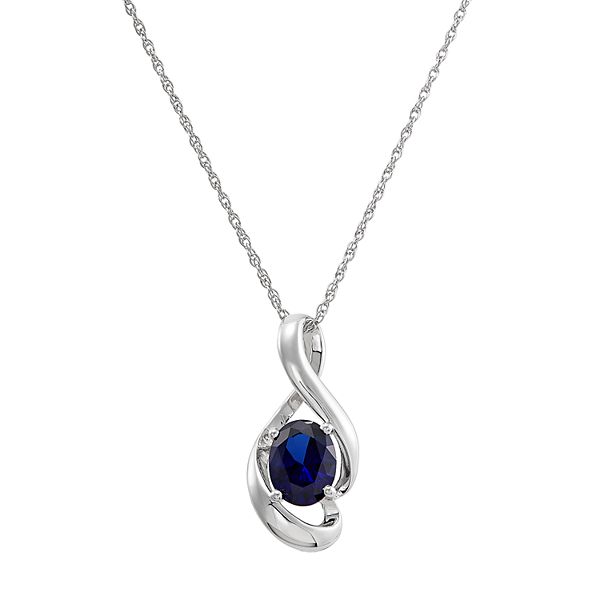 Sterling Silver Lab-Created Sapphire Swirl Frame Pendant Necklace