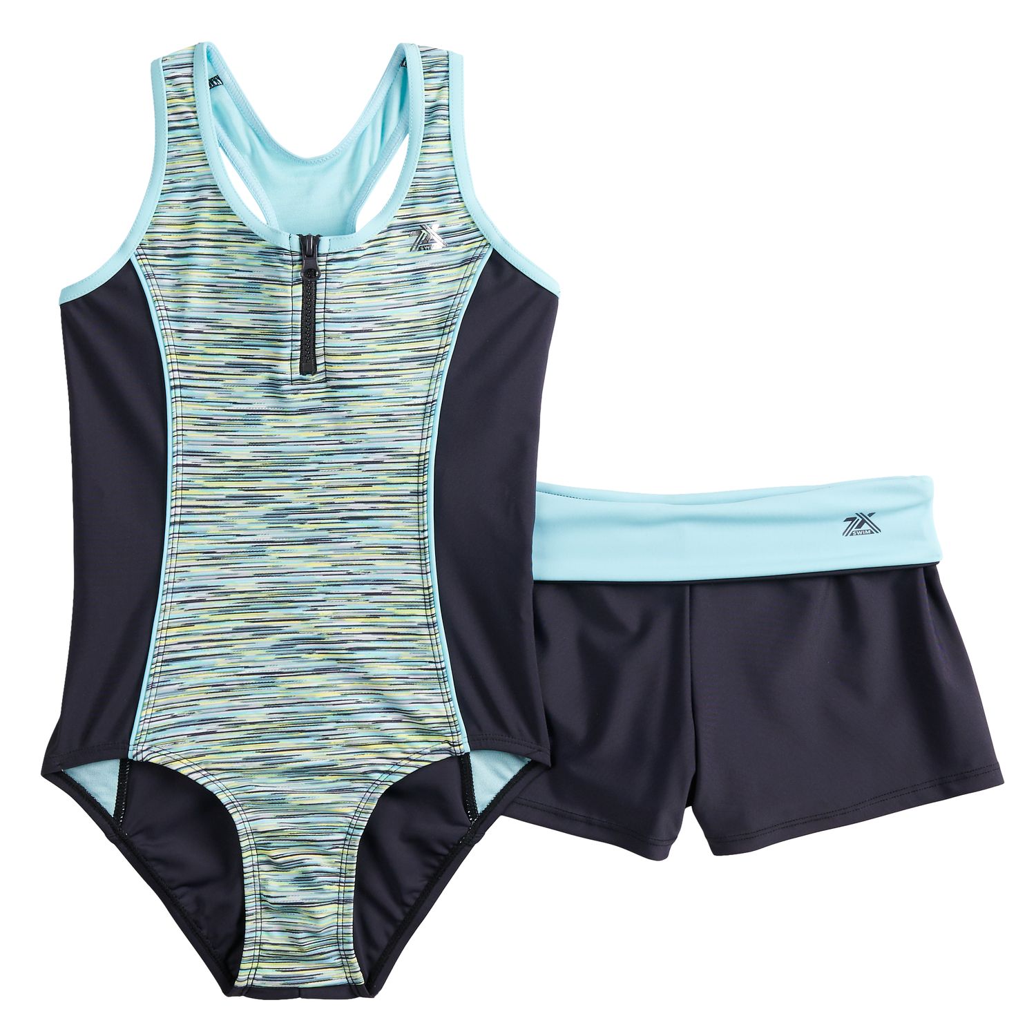 girl's one piece swimsuit with shorts