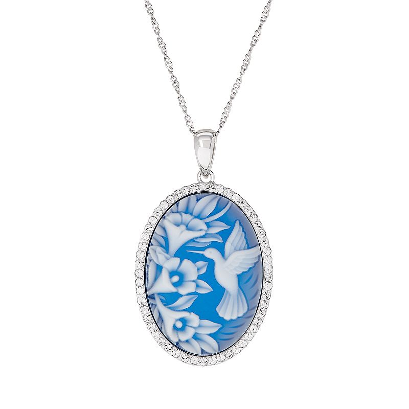 Sterling Silver Blue Hummingbird Cameo Pendant Necklace, Womens, Size: 18